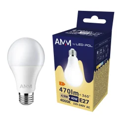 LED-POL Żarówka LED E27 4,9W barwa neutralna AMM-E27-A60-4,9W-DW