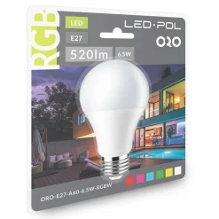LED-POL Żarówka LED RGB E27 6,5W ORO-E27-A60-6,5W-RGB