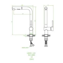 Baterie|inny Bateria zlewozmywakowa z wyciąganą wylewką LAVEO LUX szary kamienny