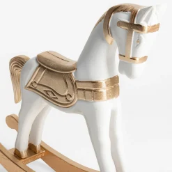inny Dekoracja biało-złota KOŃ NA BIEGUNACH 22 cm