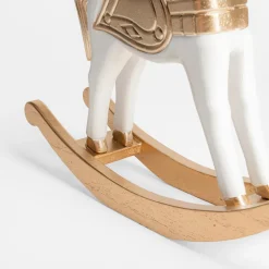 inny Dekoracja biało-złota KOŃ NA BIEGUNACH 22 cm