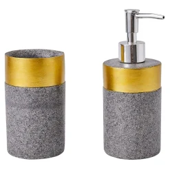 Akcesoria Łazienkowe|Akcesoria Łazienkowe| Dozownik do mydła wzór piasek szaro-złoty 16,8 cm