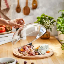 Miski, Patery I Półmiski| Drewniana deska na sery z kloszem SOPHIE 33,5 cm