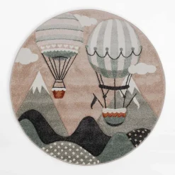 Dzieci inny Dywan BOND KIDS, balony, beżowo-zielony, okrągły, 120 cm
