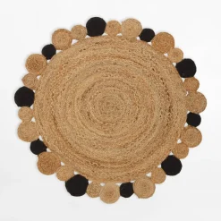 inny Dywan jutowy BRUGA, czarno-beżowy, okrągły, 100 cm