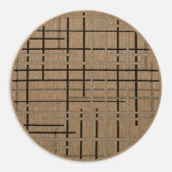 inny Dywan okrągły w kratę beżowy JUTA 100 cm