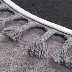 Dywaniki| Dywan okrągły z frędzlami szary PULLY 120 cm