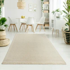 Chodniki|Dywany Wełniane| Dywan wełniany z frędzlami jasnobeżowy WOOL 80x150 cm