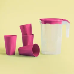 inny Dzbanek plastikowy z 4 kubkami różowy