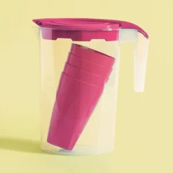 inny Dzbanek plastikowy z 4 kubkami różowy