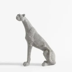 Figurka dekoracyjna PANTERA SIEDZĄCA srebrna 26 cm