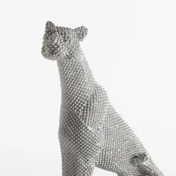 Figurka dekoracyjna PANTERA SIEDZĄCA srebrna 26 cm