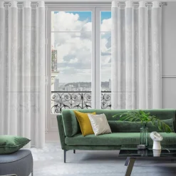 Eurofirany Firana w kwiaty biało-srebrna ANITA 140x270 cm