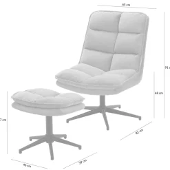 Fotele Wypoczynkowe| Fotel obrotowy z podnóżkiem szary CHENNAI