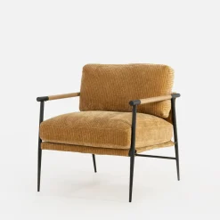 Fotel sztruksowy musztardowy DRITRE