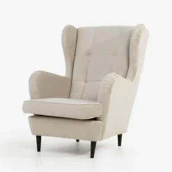 inny Fotel uszak welurowy kremowy VITO