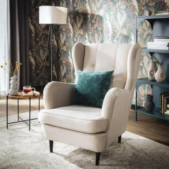 inny Fotel uszak welurowy kremowy VITO