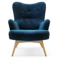 Fotele Wypoczynkowe| Fotel welurowy niebieski ZELE