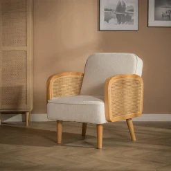 Fotele Wypoczynkowe| Fotel wypoczynkowy beżowy z plecionką wiedeńską ZELMO