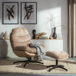 Fotel wypoczynkowy z podnóżkiem beżowy DEFIT