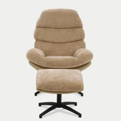 Fotel wypoczynkowy z podnóżkiem beżowy DEFIT