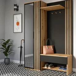 Garderoby| Garderoba z lustrem czarna MILO