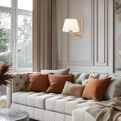 inny Kinkiet do salonu abażur biało-złoty ATRANI