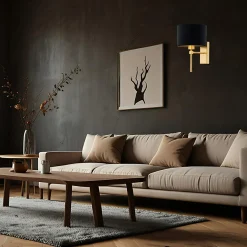 Kinkiety|inny Kinkiet do salonu abażur czarno-złoty ABBANO