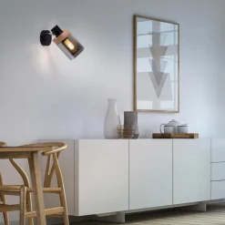 Kinkiety|Paul Neuhaus Kinkiet loftowy czarny drewno PASQUAL