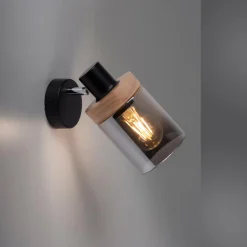 Kinkiety|Paul Neuhaus Kinkiet loftowy czarny drewno PASQUAL