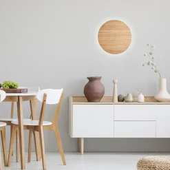 TK Tomasz Krywult Kinkiet okrągły jasne drewno LUNA WOOD 30 cm