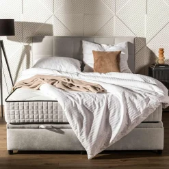 Łóżka Tapicerowane|Łóżka|inny Łóżko kontynentalne jasnoszare LAURITA SQUARE 140x200 cm