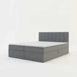 Łóżka Tapicerowane|Łóżka| Łóżko kontynentalne z toperem szare PEDRO PU 160x200 cm