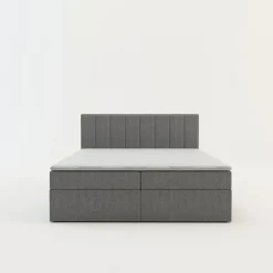 Łóżka Tapicerowane|Łóżka| Łóżko kontynentalne z toperem szare PEDRO PU 160x200 cm
