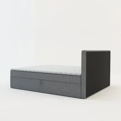 Łóżka Tapicerowane|Łóżka| Łóżko kontynentalne z toperem szare PEDRO PU 160x200 cm