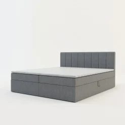 Łóżka Tapicerowane|Łóżka|inny Łóżko kontynentalne z toperem szare PEDRO PU 180x200 cm