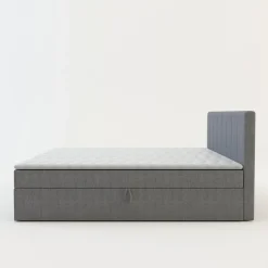 Łóżka Tapicerowane|Łóżka|inny Łóżko kontynentalne z toperem szare PEDRO PU 180x200 cm
