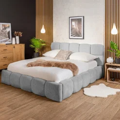 Łóżka Tapicerowane|Łóżka| Łóżko tapicerowane boucle jasnoszare CELINE 160x200 cm
