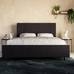 Łóżka Tapicerowane|Łóżka| Łóżko tapicerowane czarne DOMENICA ALTO 140x200 cm