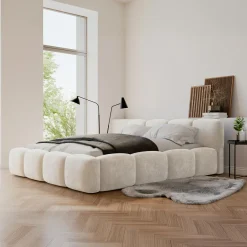 Łóżka Tapicerowane|Łóżka| Łóżko tapicerowane jasnobeżowe ANGELICA 180x200 cm