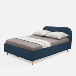 inny Łóżko welurowe granatowe SANTADI 180x200 cm