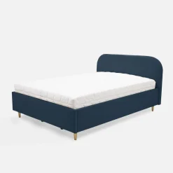 inny Łóżko welurowe granatowe SANTADI 180x200 cm