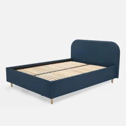 inny Łóżko welurowe granatowe SANTADI 180x200 cm