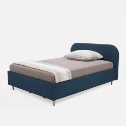 inny Łóżko welurowe granatowe SANTADI 90x200 cm