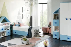 Dzieci Łóżko z materacem niebieskie TOP BABY 80x160