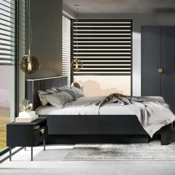 Łóżka|inny Łóżko ze stelażem i pojemnikiem czarne MOND 160x200
