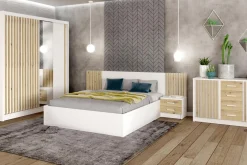 Łóżko ze stelażem i pojemnikiem LAMELLO białe 160x200 cm