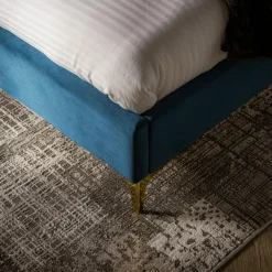 Łóżko ze stelażem niebieskie KENAQ 160x200 cm