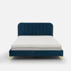 Łóżko ze stelażem niebieskie KENAQ 160x200 cm