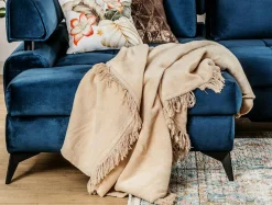 Koc bawełniano-akrylowy BEŻ 150x200 cm